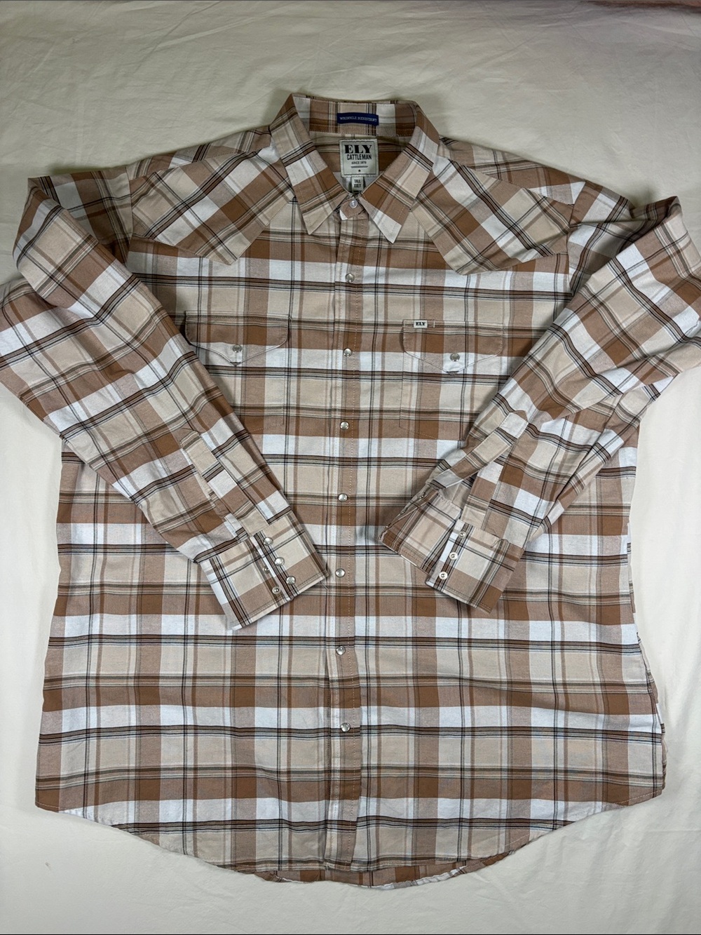 Ely Cattleman Brown and White Plaid Western Snap Shirt
